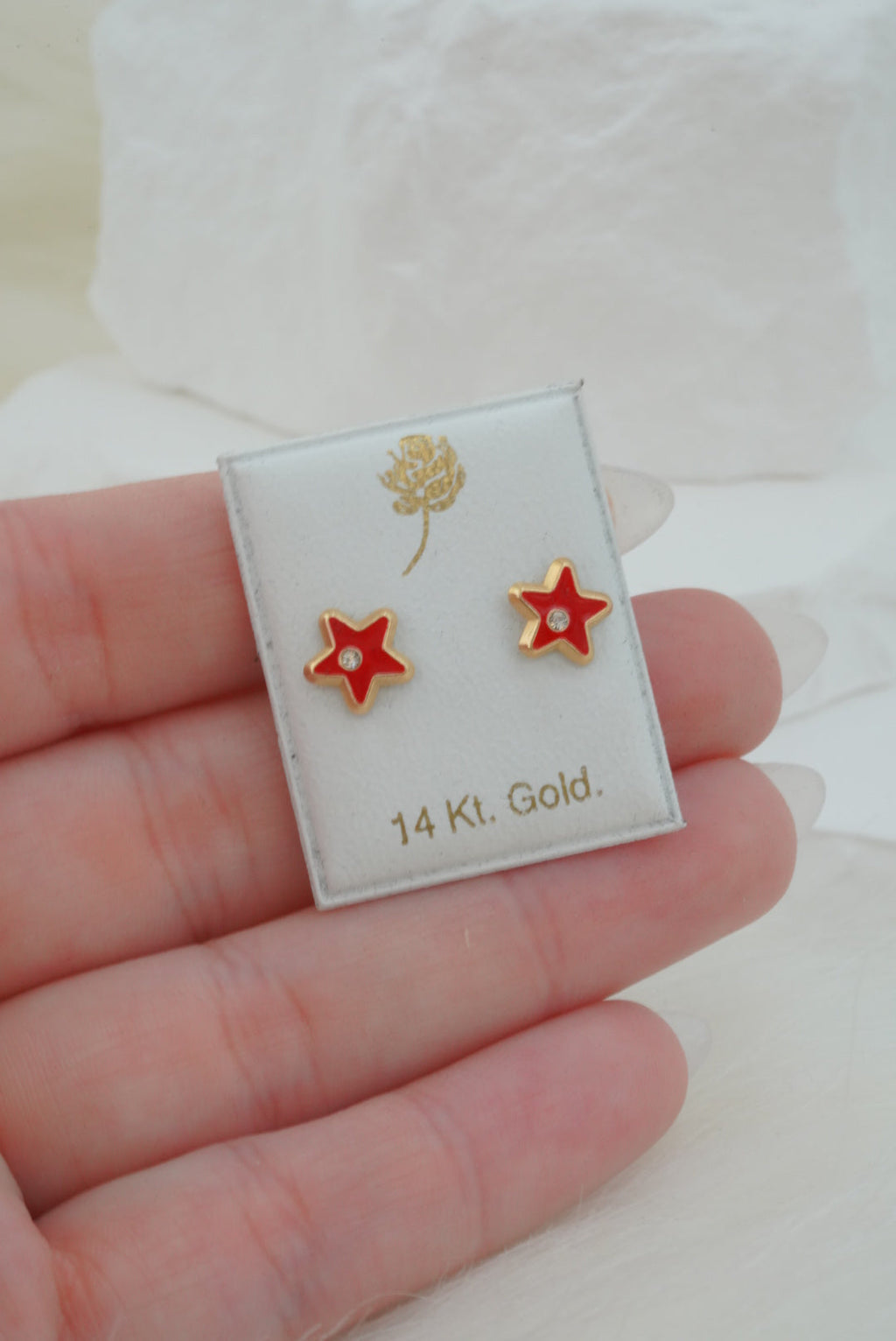 14k Baby Earrings - Red Star
