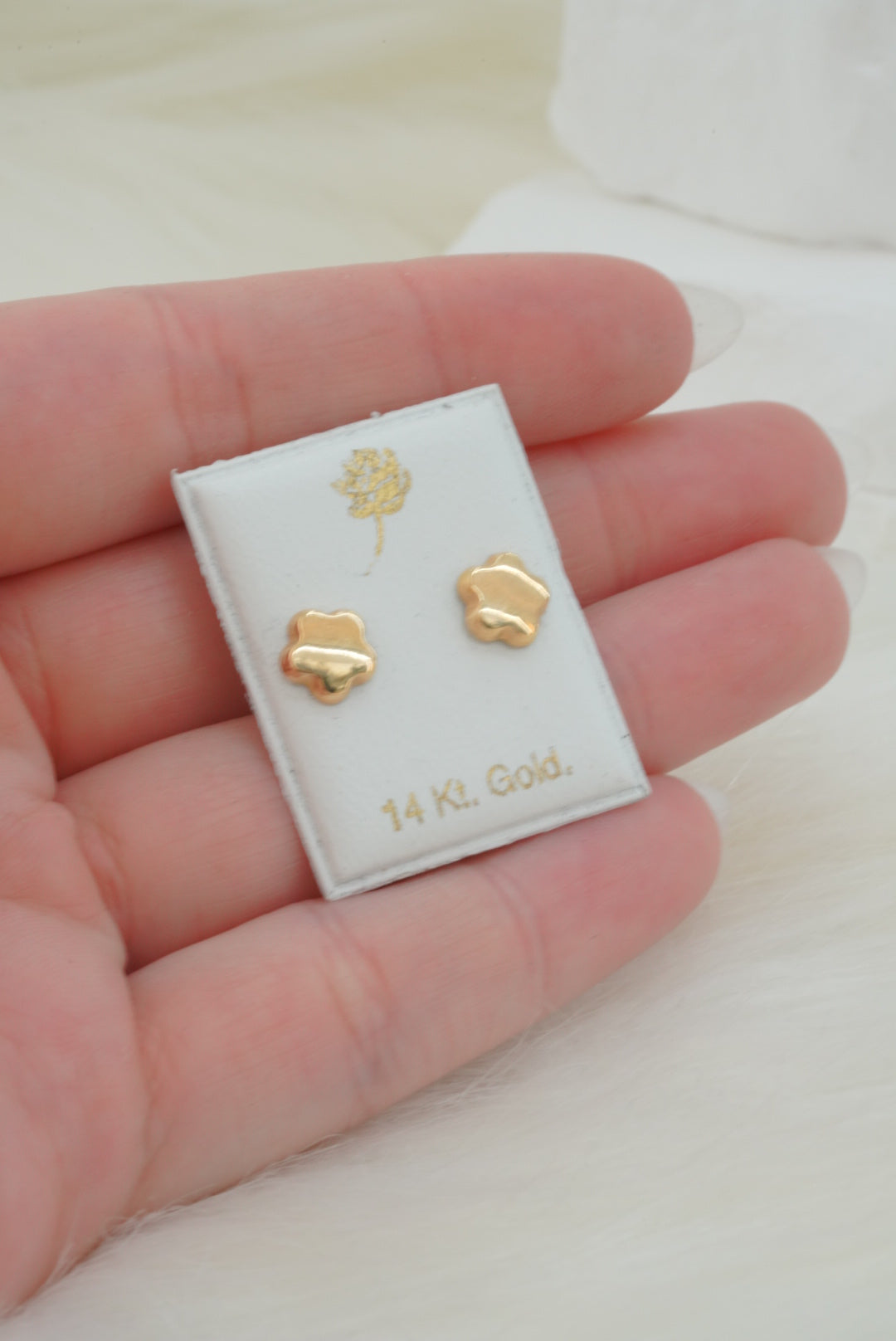 14k Baby Earrings - Puffed Flowers