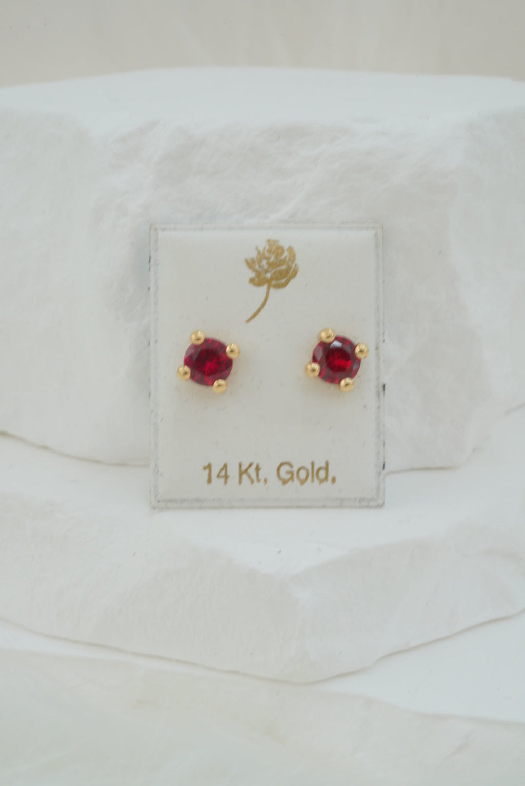 14k Baby Earrings - Red Stones