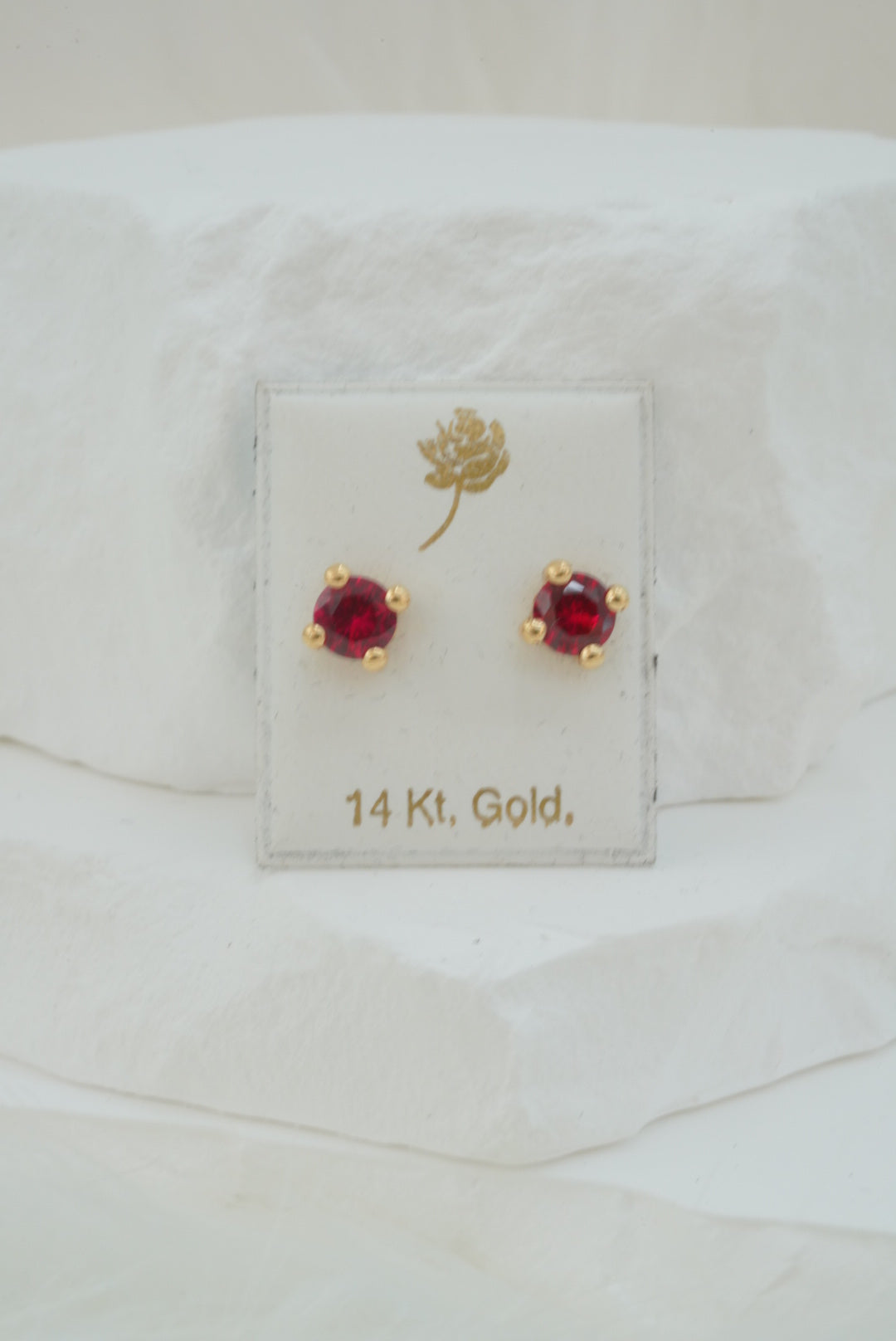14k Baby Earrings - Red Stones
