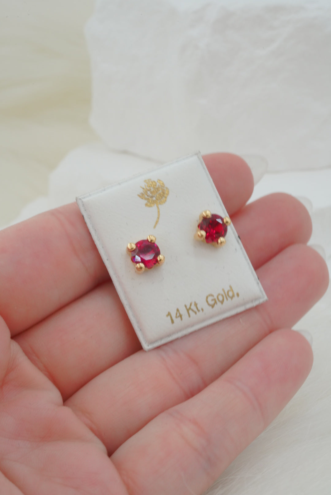 14k Baby Earrings - Red Stones