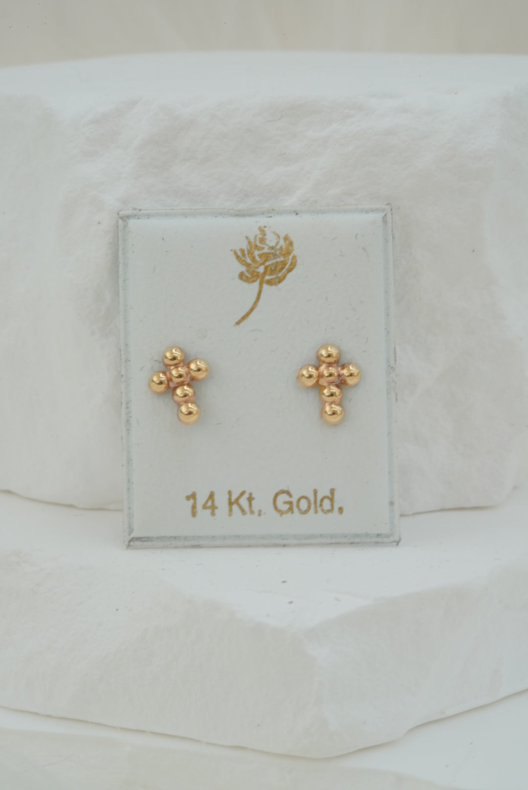 14k Earrings - Dotted Cross