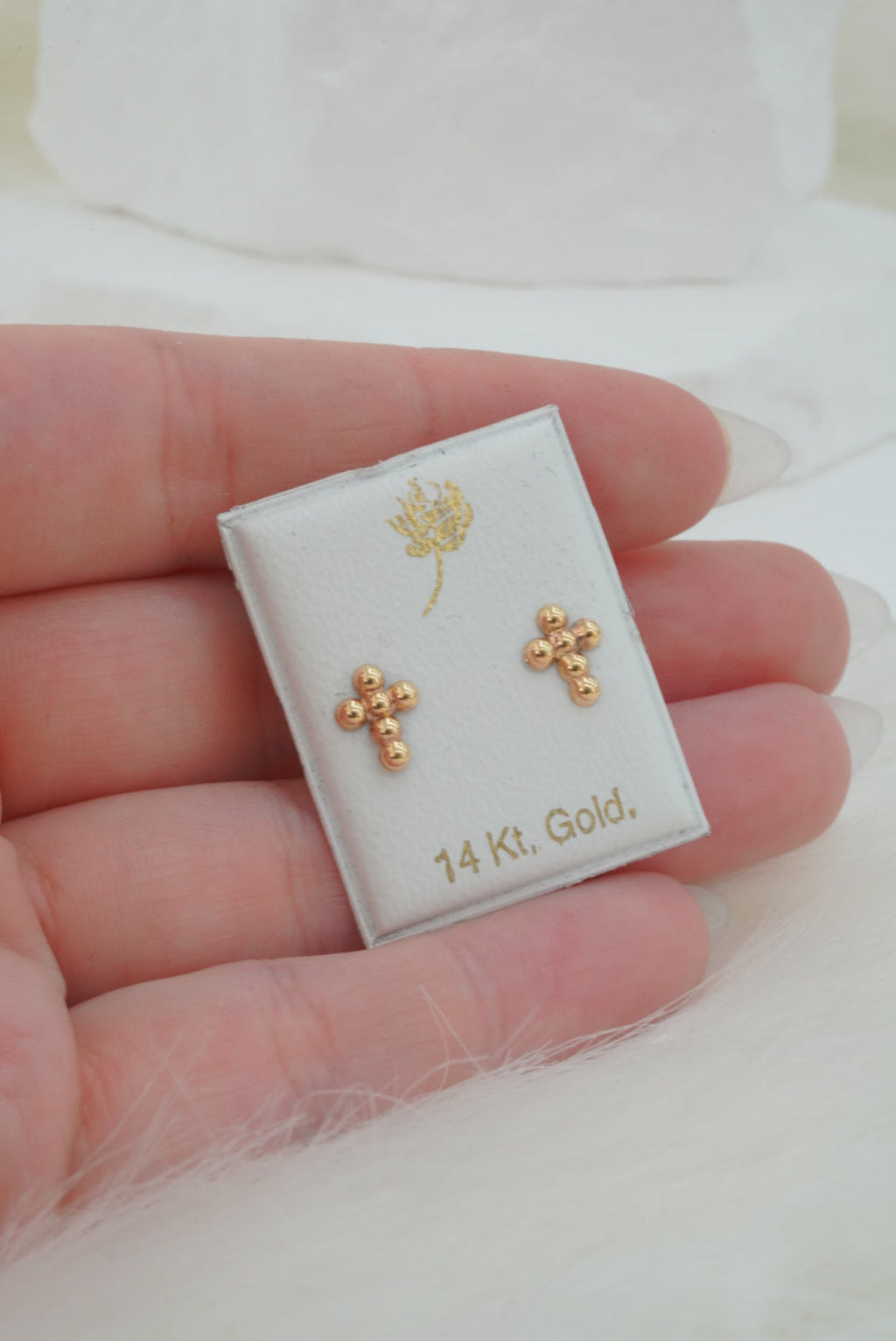 14k Earrings - Dotted Cross