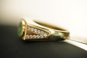 14k Rectangular with Green Oval Crystal Ring