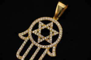 14k Hamsa Hand and David Star with Crystals Pendant