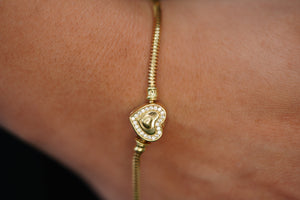 14k Cable with Crystal Heart Clasp Bracelet