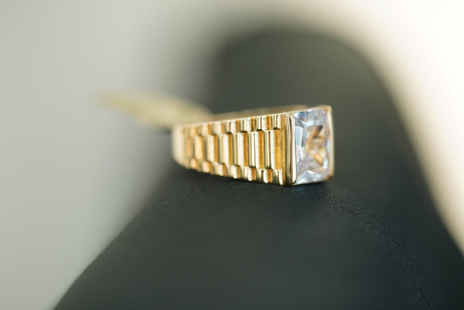 14k Upright Rectangular White Stone Ring