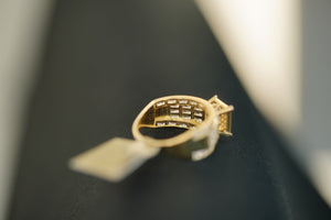 14k Square With Stones and Thick Band with Stones Ring