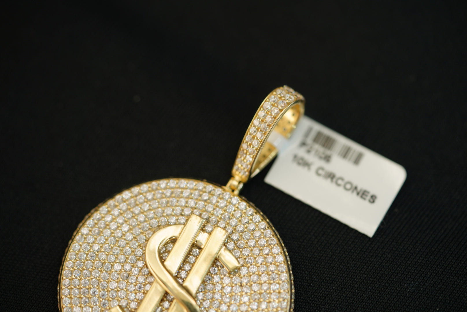 10k Dollar Sign with Crystals in Circle Shape Pendant