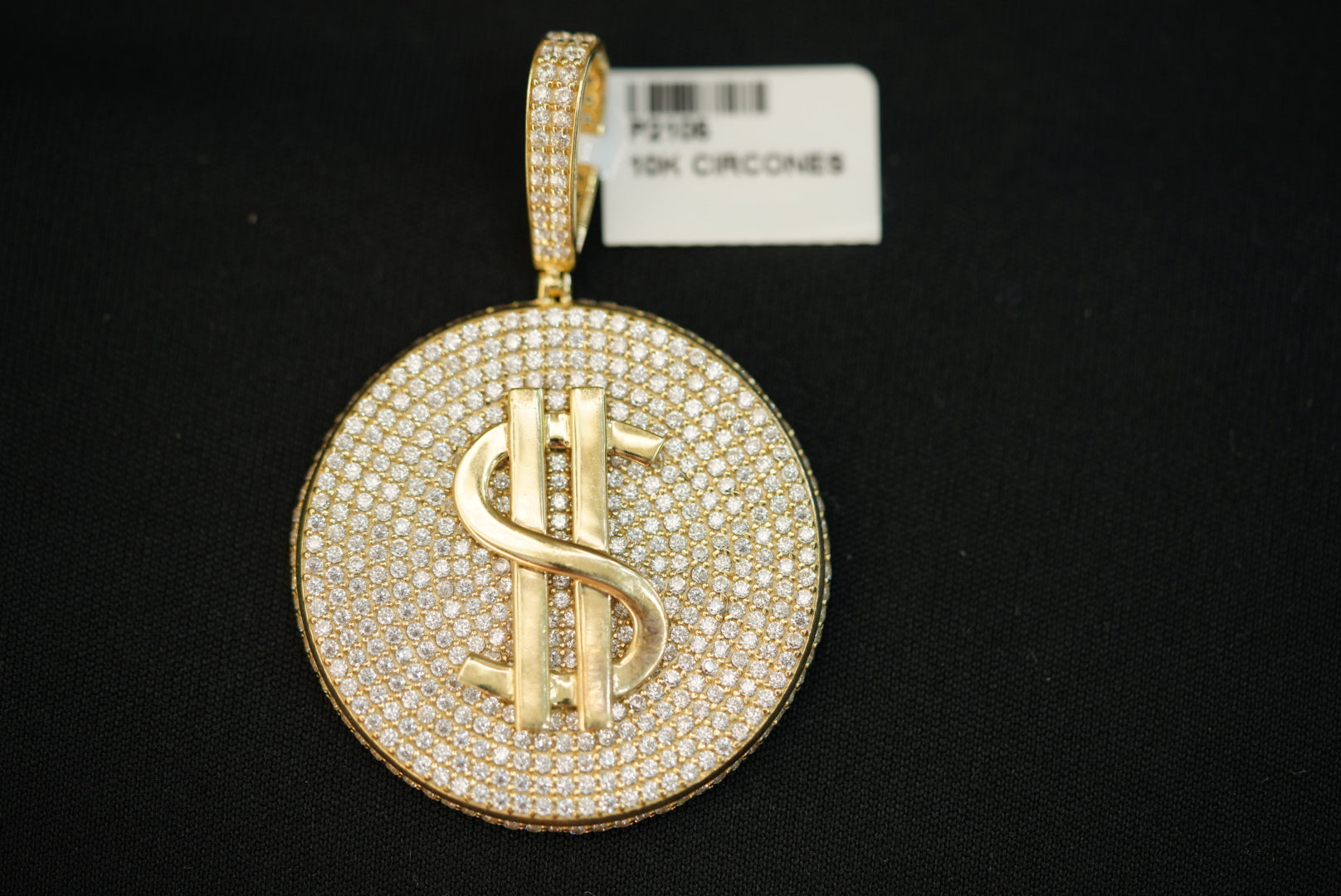 10k Dollar Sign with Crystals in Circle Shape Pendant