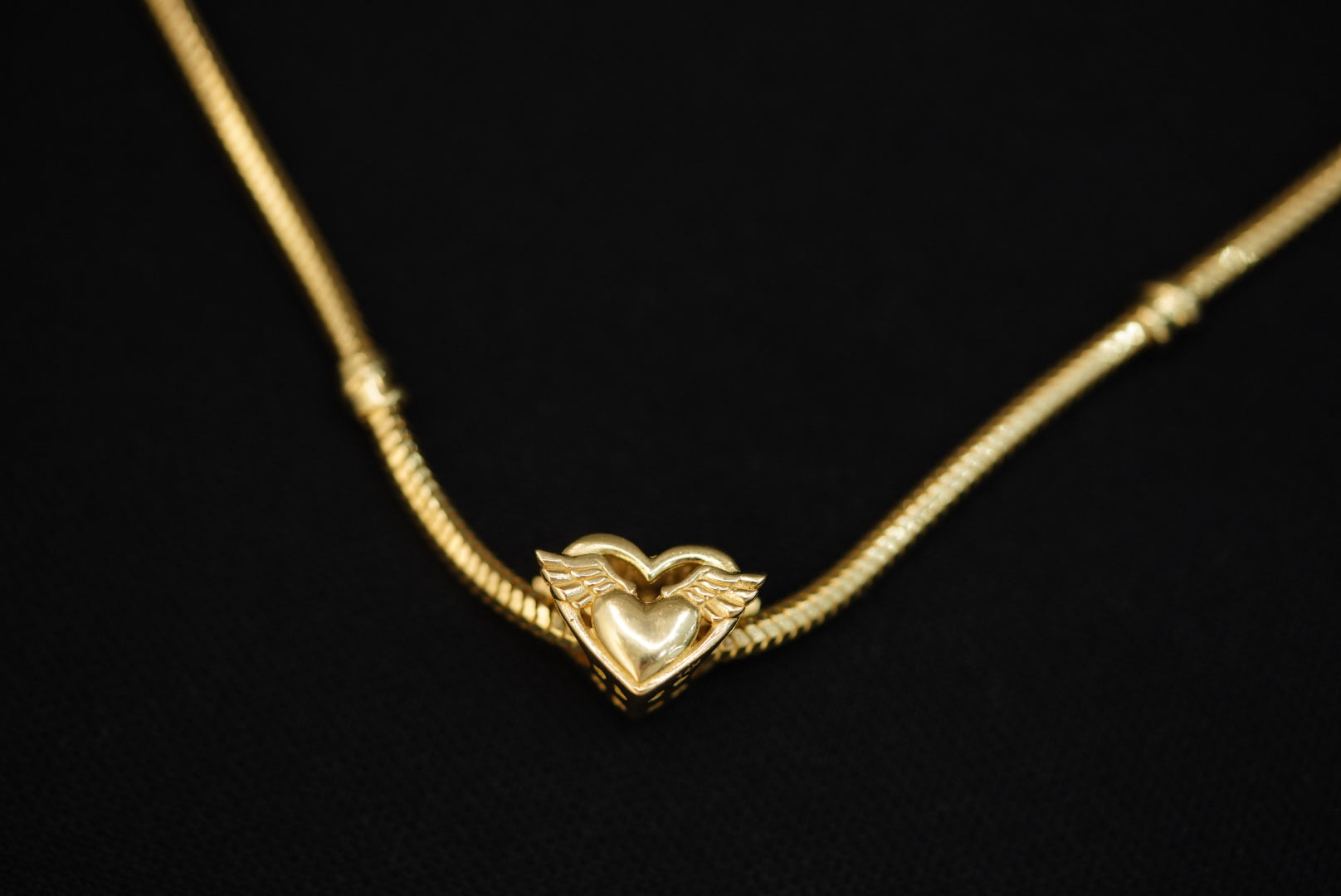 14k Crystal Heart Wings  Charm