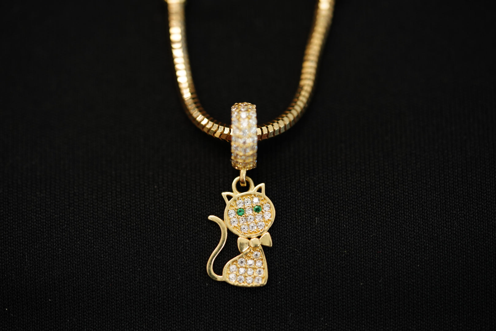 14k Crystals Cat Charm