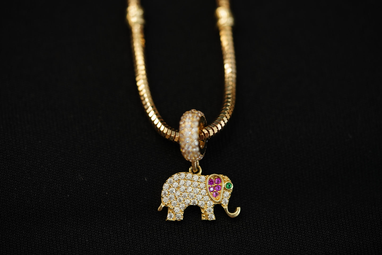 14k Crystal Elephant Charm