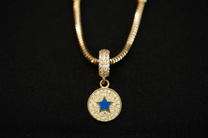 14k Circle Blue Star Charm