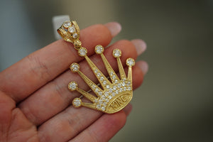 10k King Crown with Crystals Pendant