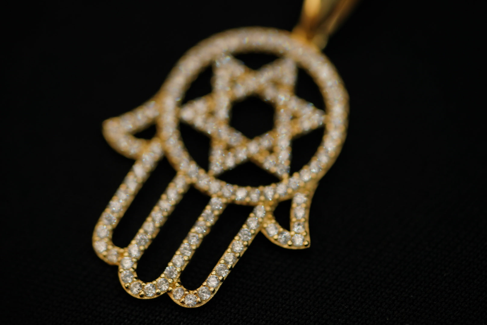 14k Hamsa Hand and David Star with Crystals Pendant