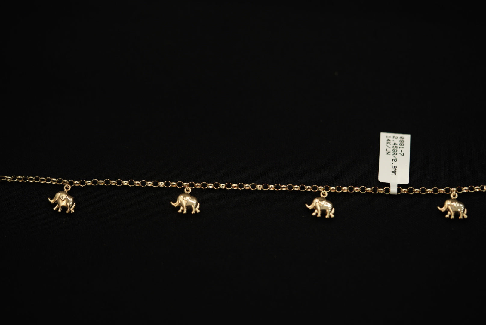 14k Rolo with Dangling Elephant Charms Bracelet