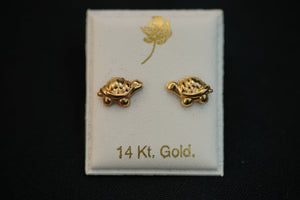 14k Small Golden Tortoise Earring