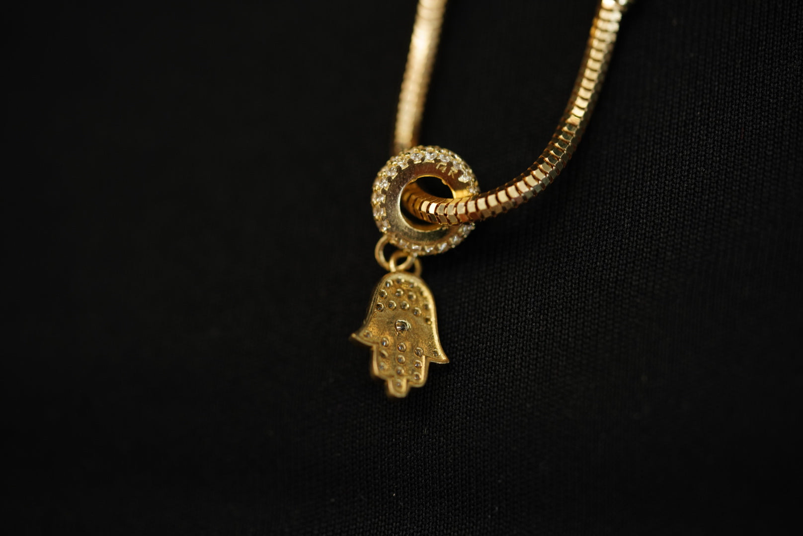 14k Hamsa Hand with Crystals Charm