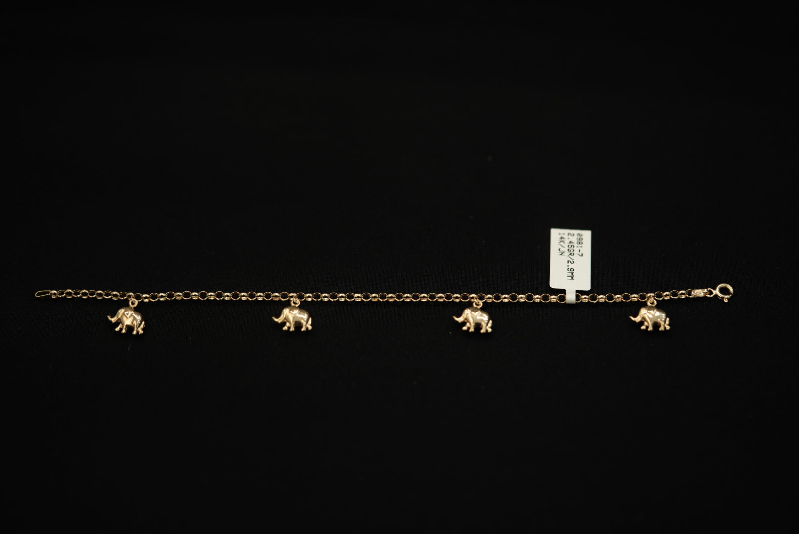 14k Rolo with Dangling Elephant Charms Bracelet