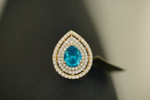 14k Crystal Water Drop Ring