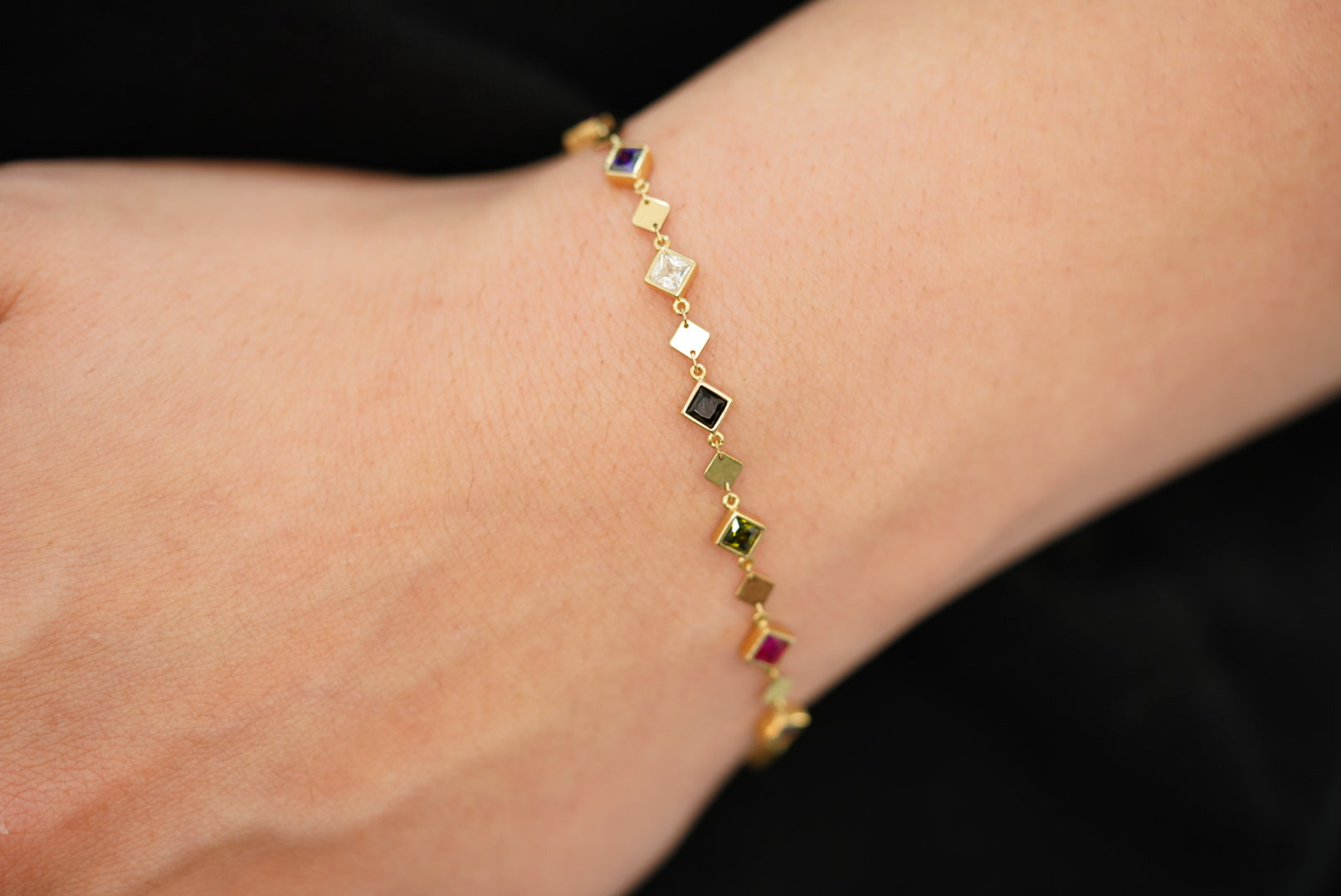 14k Colorful Crystals Rhombus Bracelet