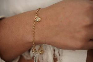 14k Rolo with Dangling Elephant Charms Bracelet