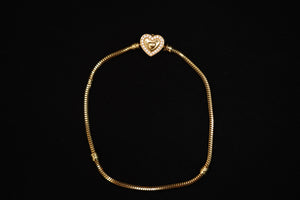 14k Cable with Crystal Heart Clasp Bracelet