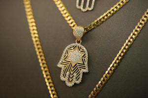 14k Hamsa Hand and Star with Crystal Pendant