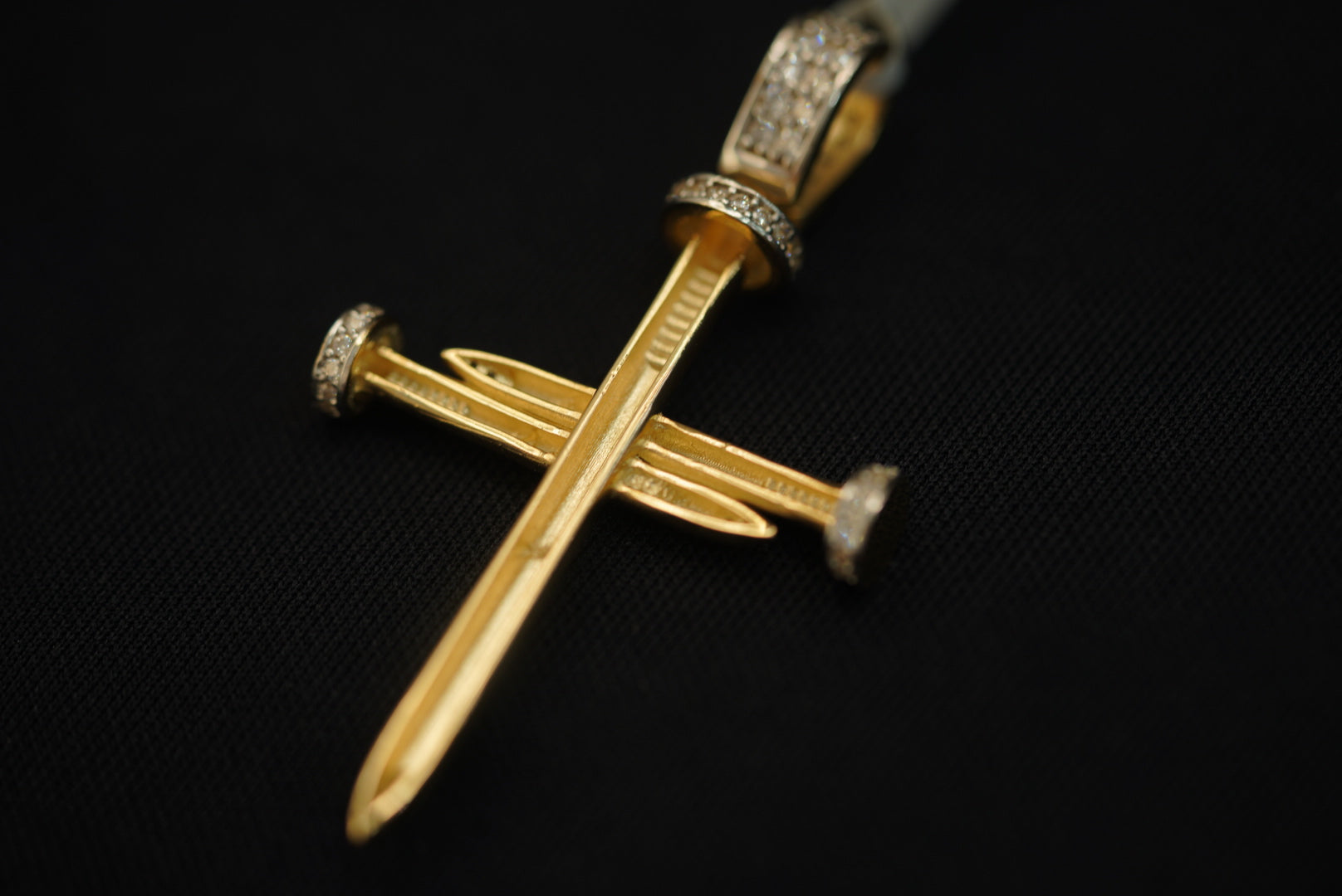 14k Crystal Nail Cross Pendant