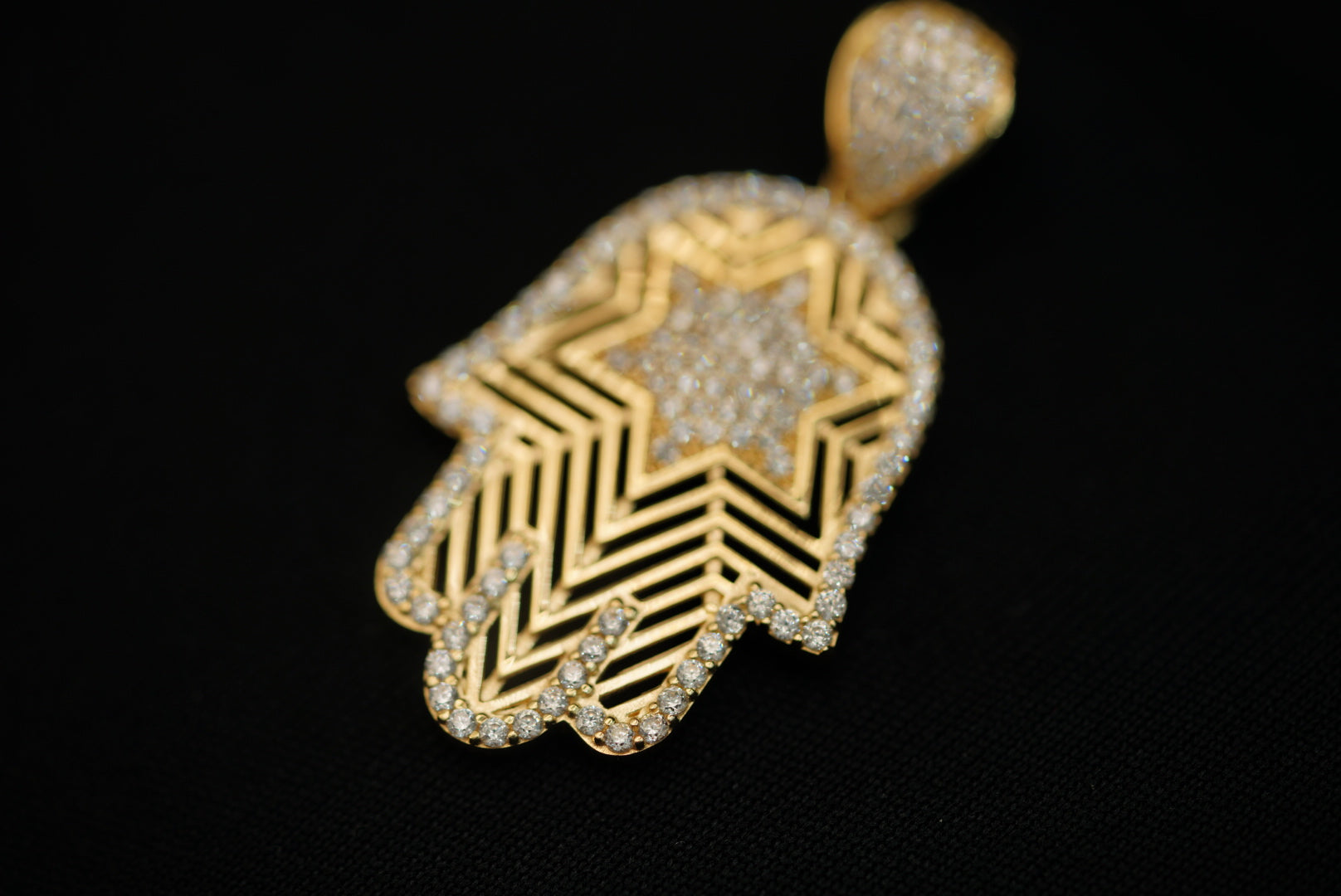 14k Hamsa Hand and Star with Crystal Pendant