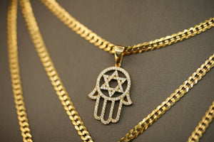 14k Hamsa Hand and David Star with Crystals Pendant