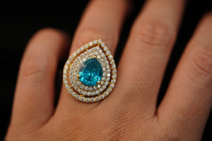 14k Crystal Water Drop Ring