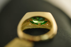 14k Rectangular with Green Oval Crystal Ring