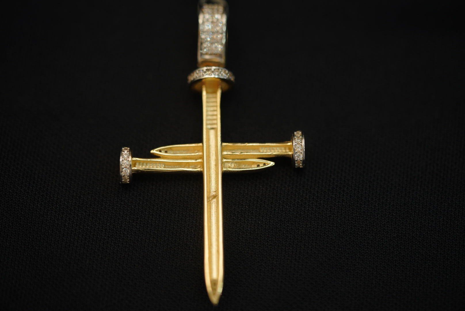 14k Crystal Nail Cross Pendant