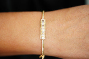 14k Rectangle Line Crystals Bangle Bracelet