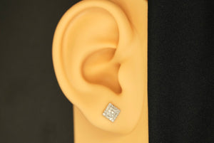14k Diamond White Square Gold Earring