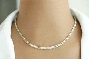 10k Two Lines Crystal Tennis Necklace