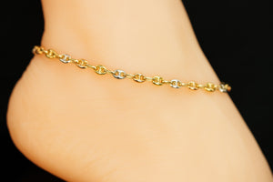 14k Three Golds Ball with Holes Anklet