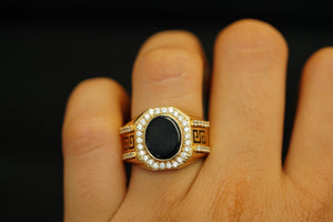 14k Black Stone Circle Crystals Ring