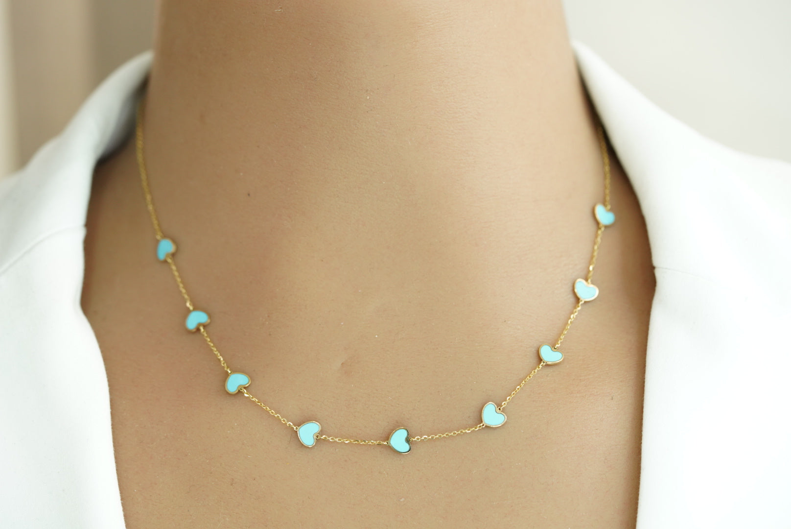 14k Light Blue Hearts Necklace