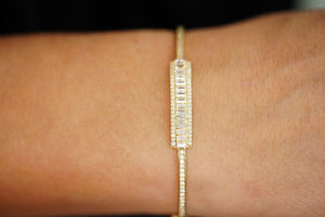 14k Rectangle Line Crystals Bangle Bracelet