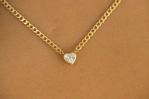 14k Crystal Heart Cuban Link Chain Necklace