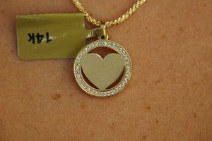 14k Circle Heart Necklace and FREE Earring