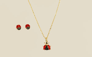 14k Ladybug Earrings & Necklace Set