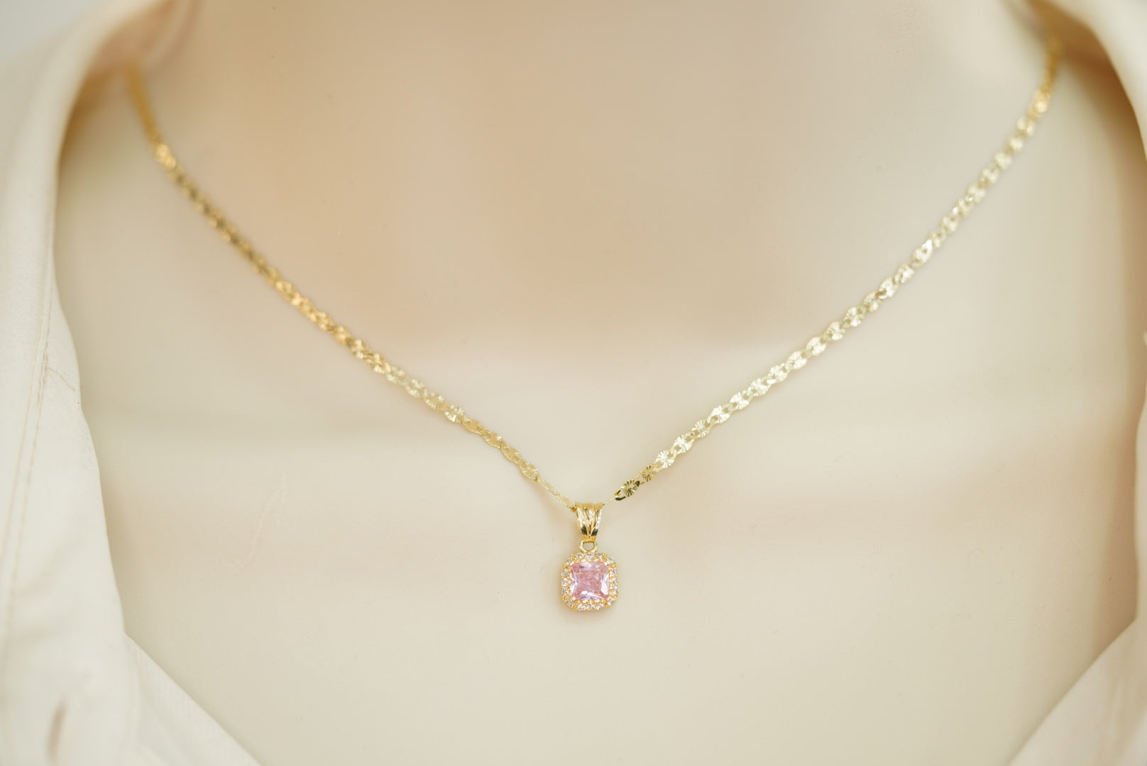14k Set or Single Square Light Pink Earring, Chain and Pendant