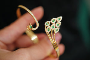 14k Peacock with Green Crystals Bangle Bracelet