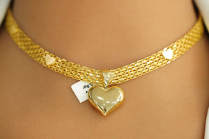 14k Hearts Embroidered Necklace with 10k Pendant