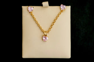 Set or Single Heart Light Pink Crystal Earring, Pendant with Chain