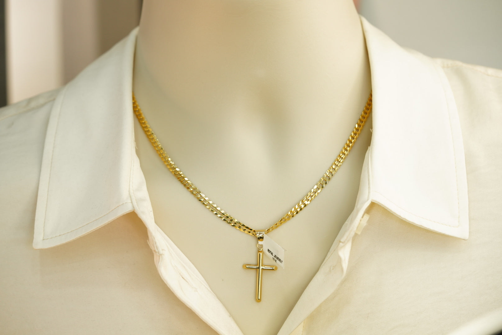 10k Cuban Diamond Link Chain with Cross Pendant